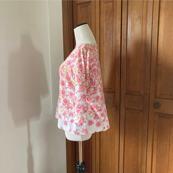 Talbots Pink Stretch Floral Pullover, Size MP - Picture 2 of 5